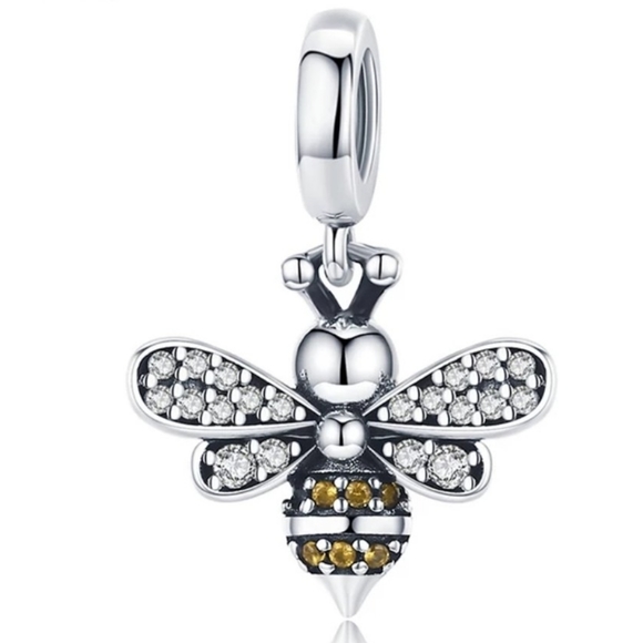 925 Sterling Silver Bee Charm Pendant Cubic Zircon - Picture 5 of 9